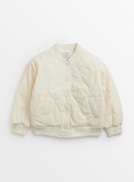 Cream Quilted Bomber Jacket 