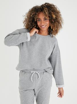 Grey Marl Coord Stripe Cuff Pyjama Top 