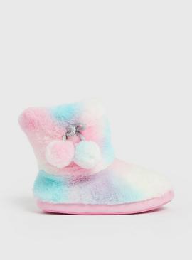 Rainbow Faux Fur Slipper Boots 