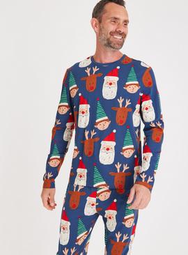 Men's Christmas Family Navy Festive Faces Pyjamas 