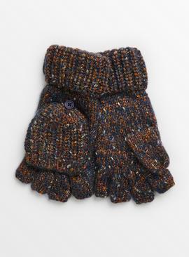 Navy Sparkle Flecked Coord Flip Mitts One Size