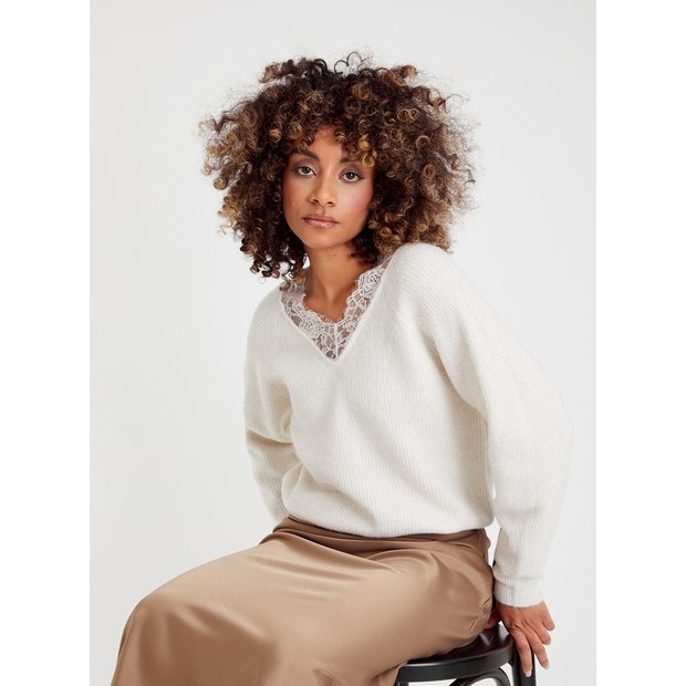 Buy Cream Lace Trim Sparkle Jumper 20 Jumpers Tu