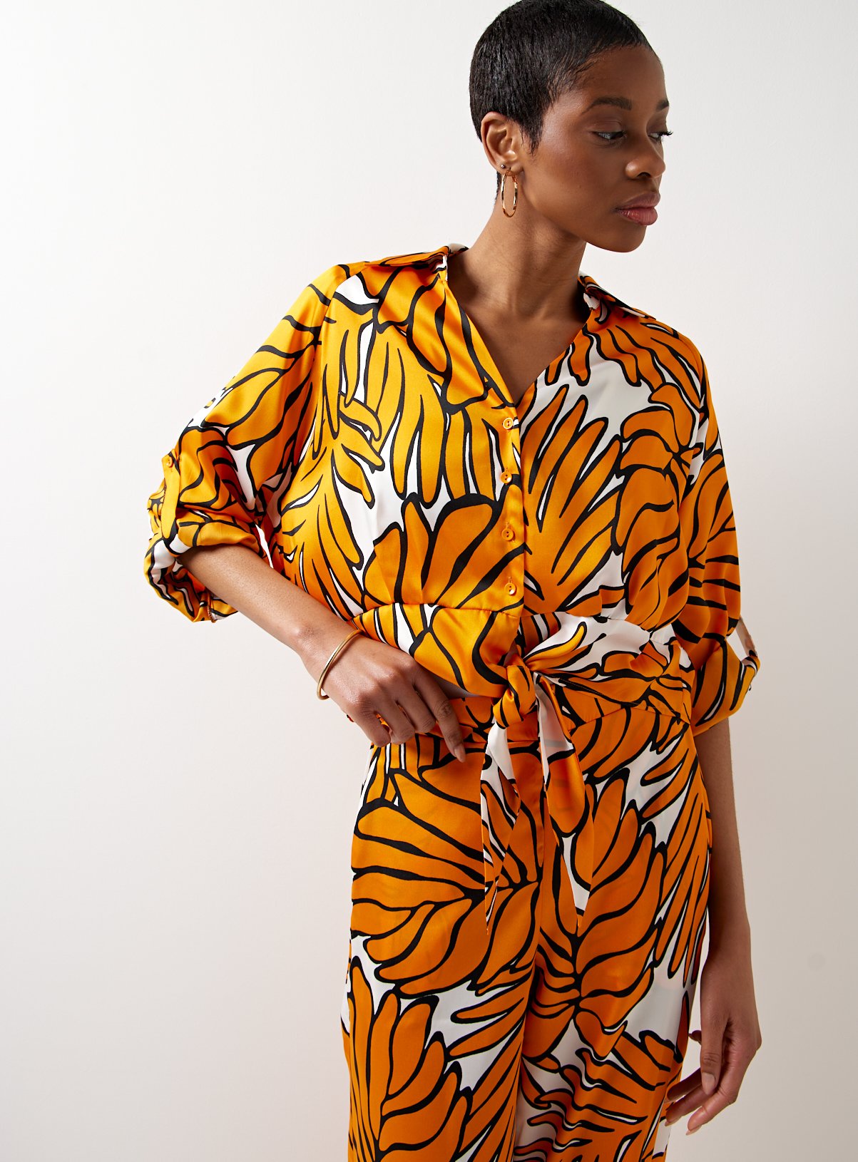 For All The Love Border Printed Satin Relaxed Holiday Coord Shirt 