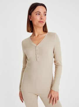 Heat Active Oatmeal Medium Warmth Thermal Henley Top 