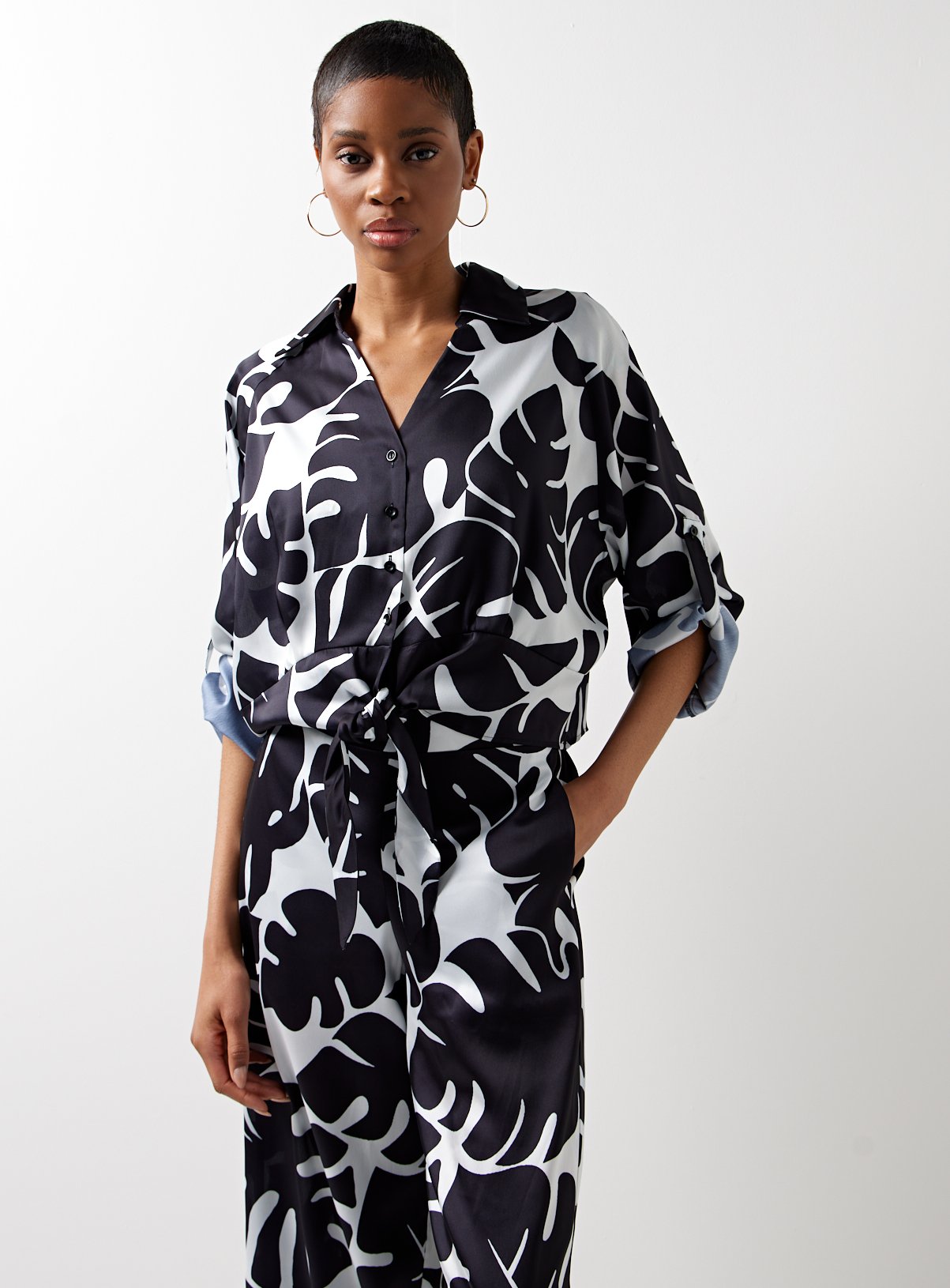 For All The Love Black Border Printed Satin Relaxed Holiday Coord Shirt 