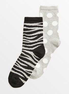 Zebra & Spot Thermal Socks 2 Pack 4-8