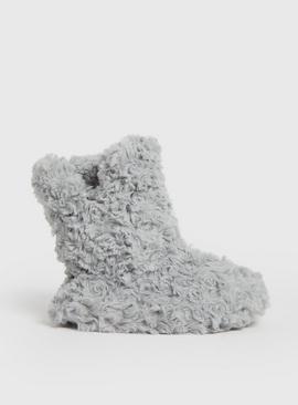 Grey Curly Faux Fur Slipper Boots 