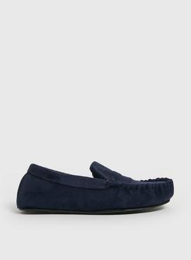 Navy Moccasin Slippers  