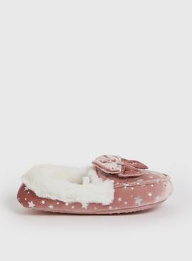 Pink Bow Moccasin Slippers 