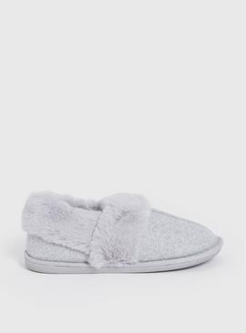 Grey Faux Fur Slippers 