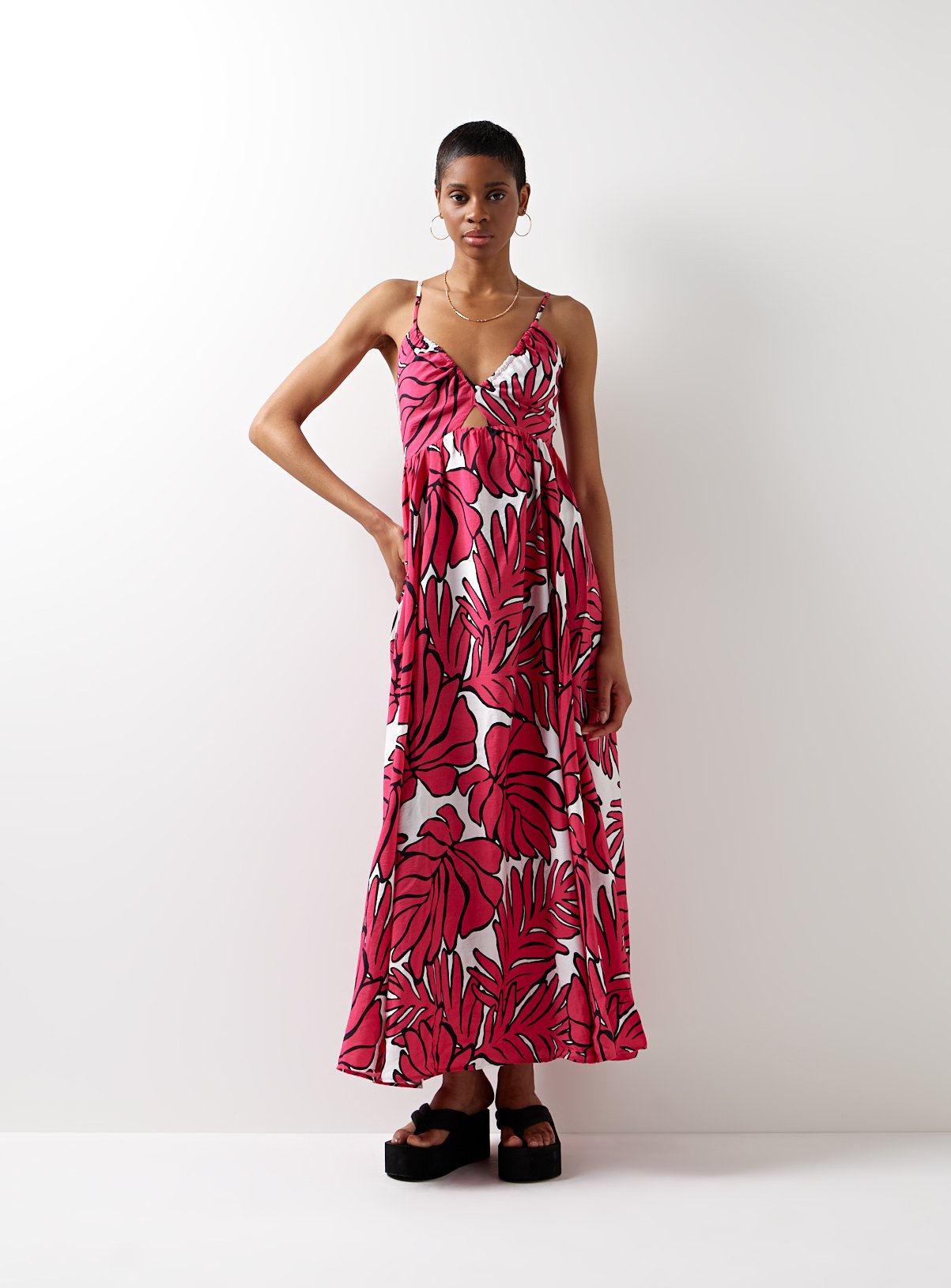 For All The Love Printed Tie Back Ruched Bust Midaxi Dress 