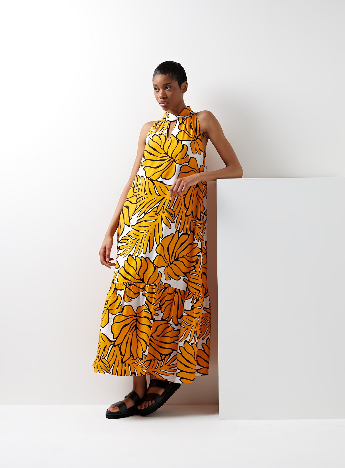 For All The Love Floral Twist Neck Halter Midaxi Dress