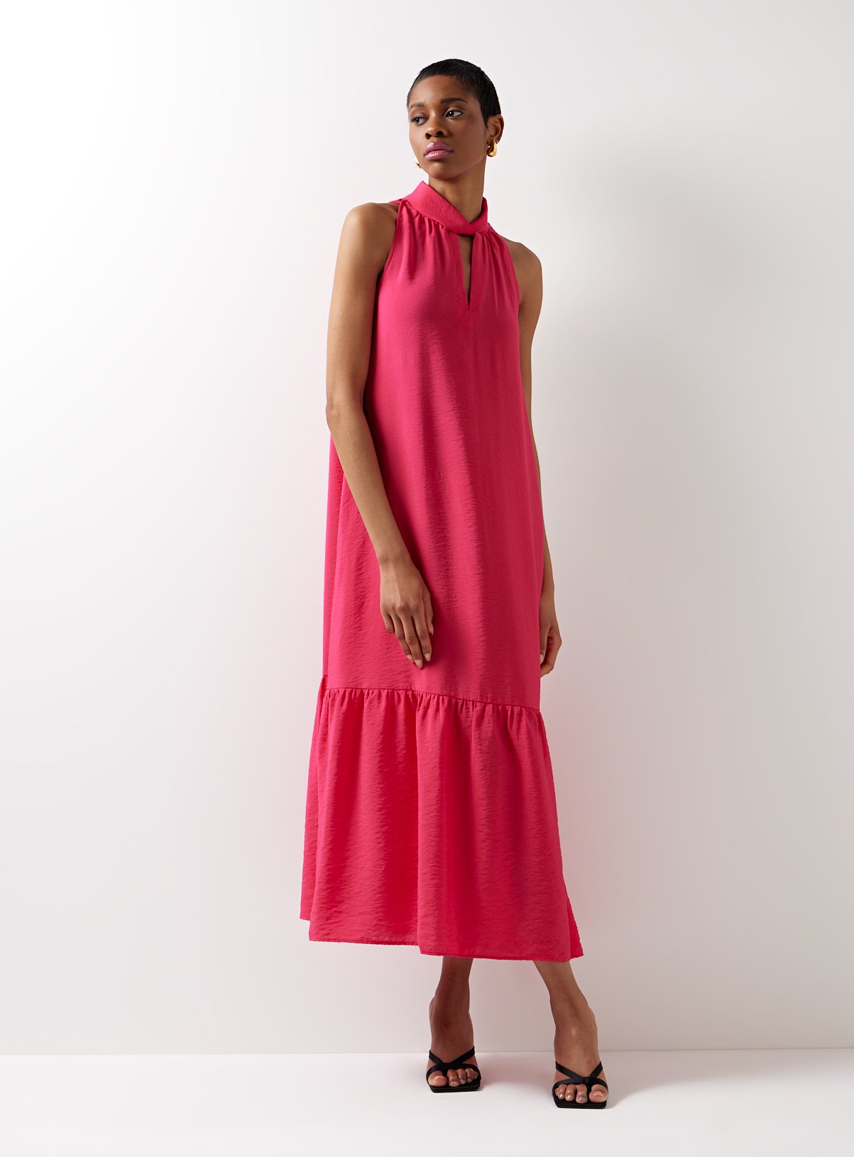 For All The Love Twist Neck Hot Pink Halter Midaxi Dress