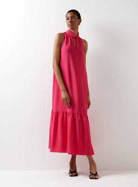 For All The Love Twist Neck Hot Pink Halter Midaxi Dress 