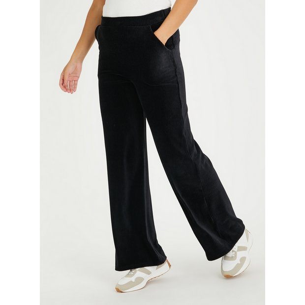 Buy Black Cord Wide Leg Trousers 18, Trousers