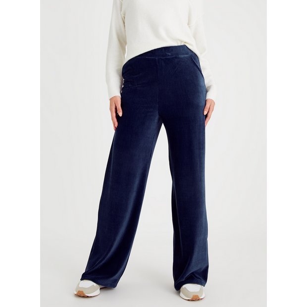 Buy Blue Ribbed Velour Wide Leg Coord Trousers 20, Trousers