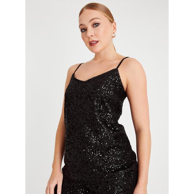 Buy Black Sequin Coord Cami Top 24 | Camisoles and vests | Argos