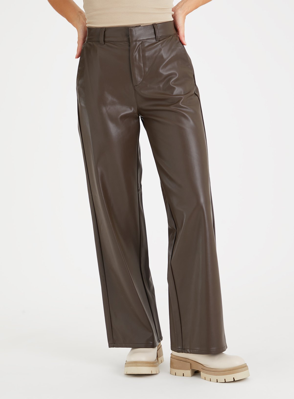 Faux Leather Wide Leg Trousers 