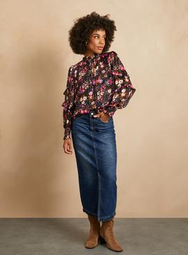EVERBELLE Texture Frill Floral Blouse 