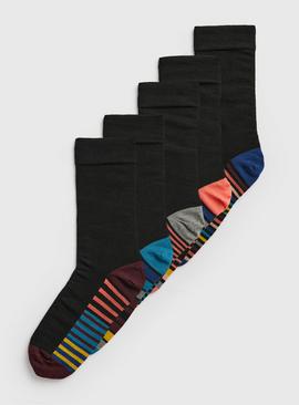 Black Bright Stripe Footbed Stay Fresh Socks 5 Pack 