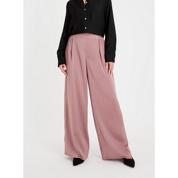 Buy Pink Satin Wide Leg Trousers 14S, Trousers