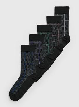 Black & Neon Check Stay Fresh Socks 5 Pack 
