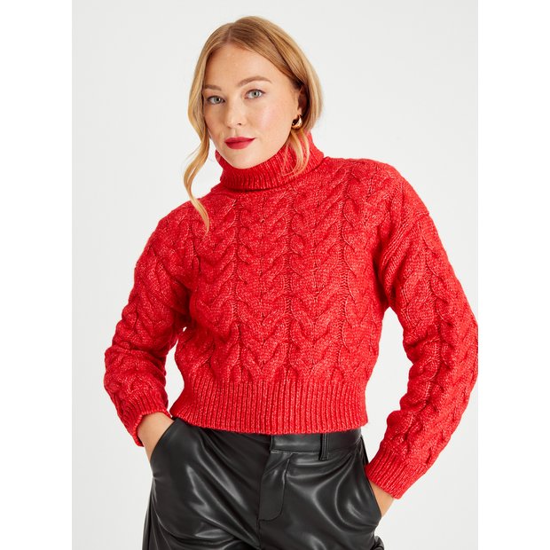 Red cable knit hot sale jumper womens