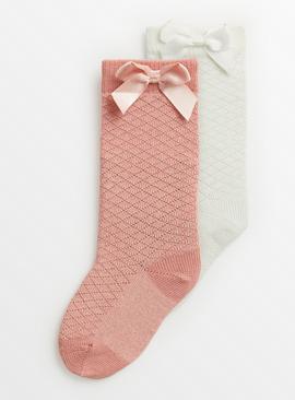 Pink & White Knee High Socks 2 Pack 