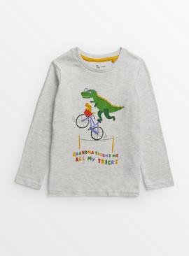 Grey Marl Grandma Slogan Dinosaur T-Shirt 
