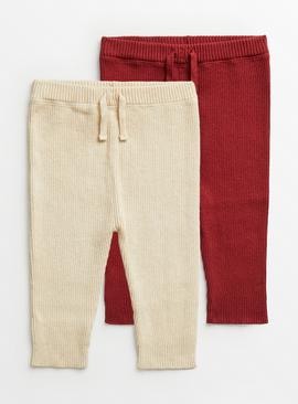 Red & Beige Knitted Leggings 2 Pack 