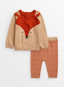 Beige Fox Knitted Jumper & Bottoms 