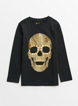 Black Skull Print Long Sleeve T-Shirt 