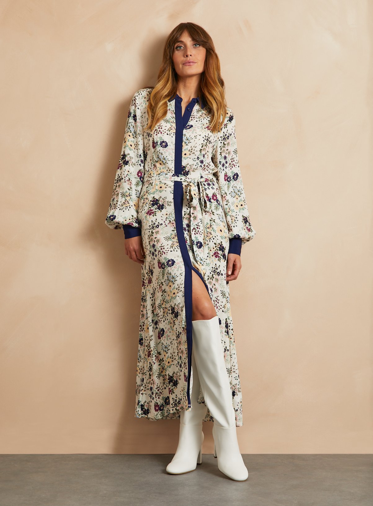 EVERBELLE Moroccan Floral Long Shirt Dress 