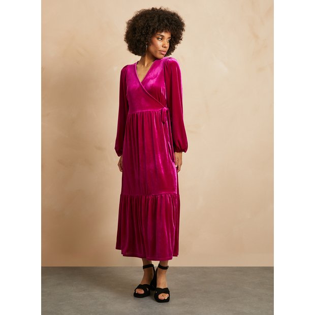 Buy EVERBELLE Pink Velvet Wrap Dress 16, Dresses