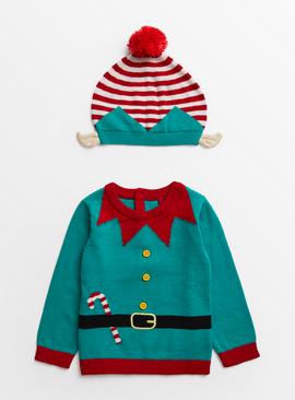 Christmas Elf Jumper & Hat Set 