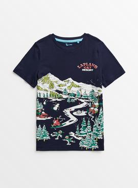 Christmas Navy Santa Ski T-Shirt 