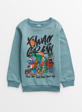 Blue Dino Print Christmas Sweatshirt 