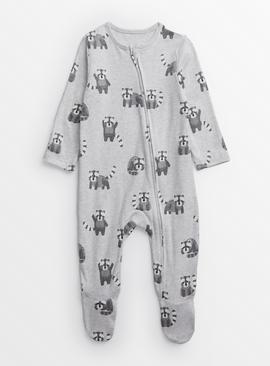 Grey Racoon Print Sleepsuit 