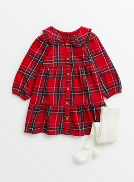 Red Check Christmas Dress & Tights Up to 1 mth