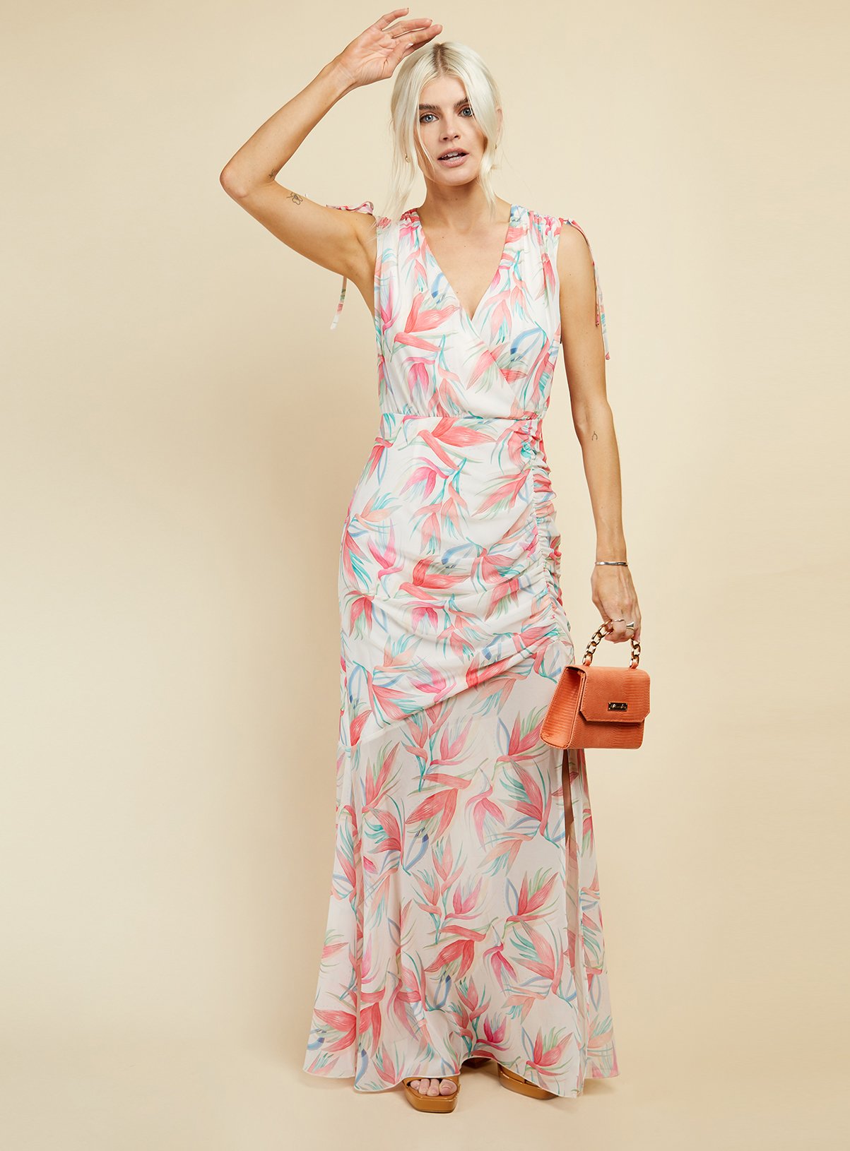 LITTLE MISTRESS Floral Tie Maxi Dress 