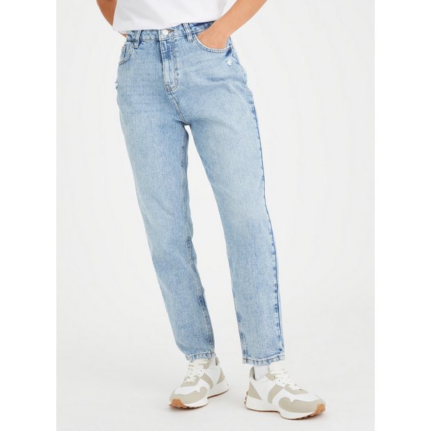 Buy Light Wash Distressed Denim Mom Jeans 22S | Jeans | Tu