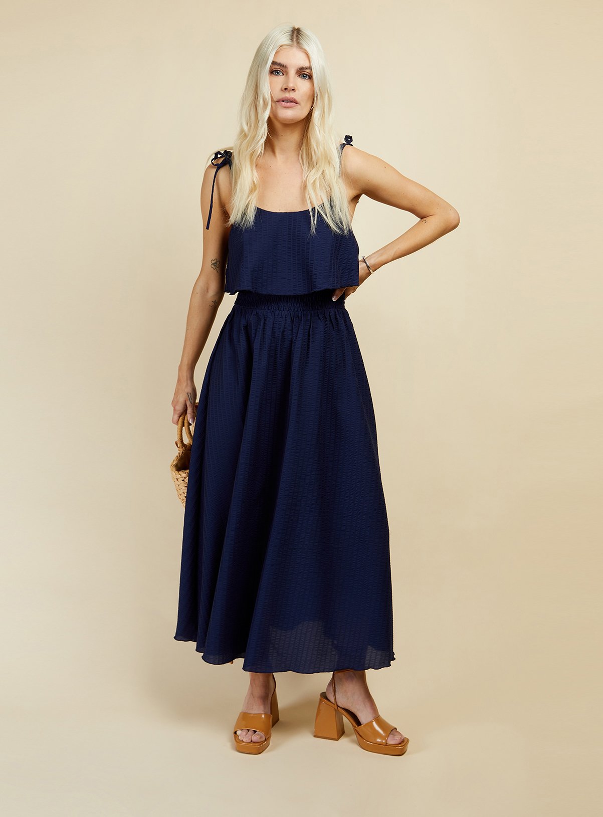 LITTLE MISTRESS Navy Overlay Midaxi Dress 