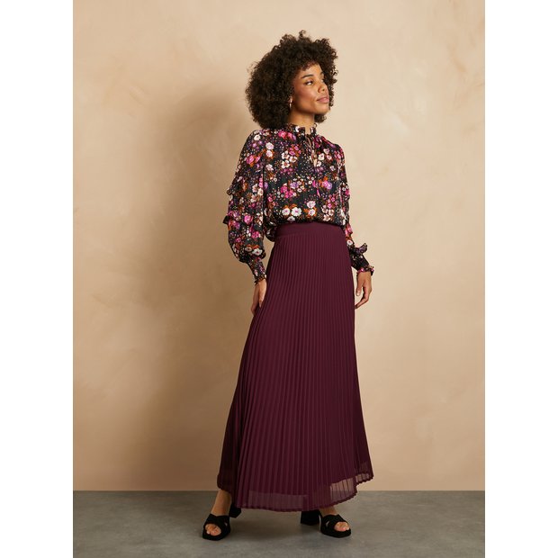 Floral pleated maxi sales skirt