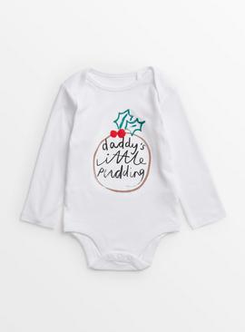 White Daddy's Little Pudding Christmas Bodysuit 