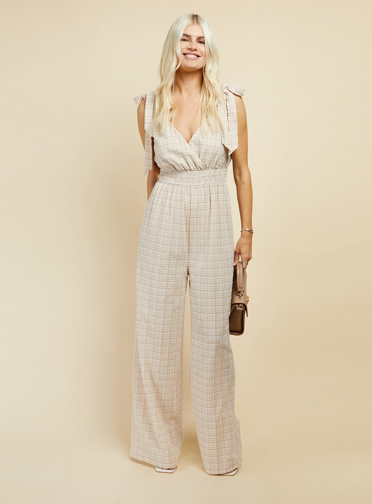 LITTLE MISTRESS Beige Check Jsuit 