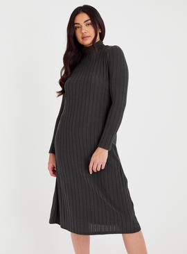 Charcoal Soft Touch Ribbed Jumper Dress 