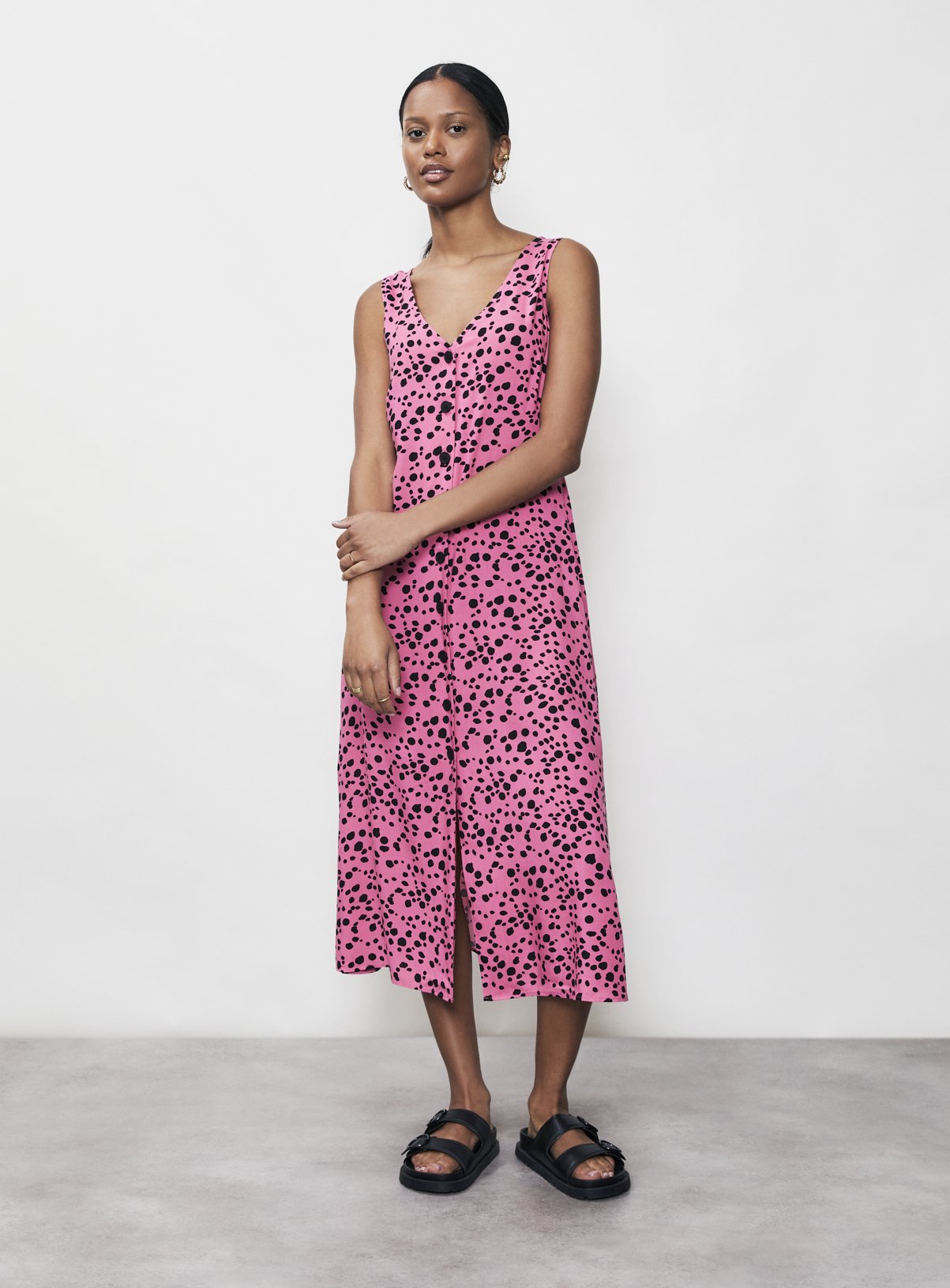 FINERY Basia Pink Animal Midi Dress 