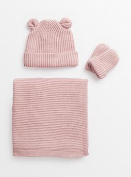 Pink Blanket, Hat & Mittens Gift Set  One Size