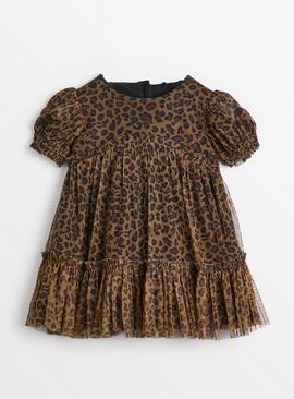 Leopard Print Mesh Party Dress 