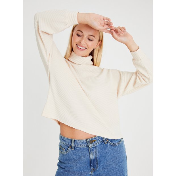 White cropped roll online neck jumper